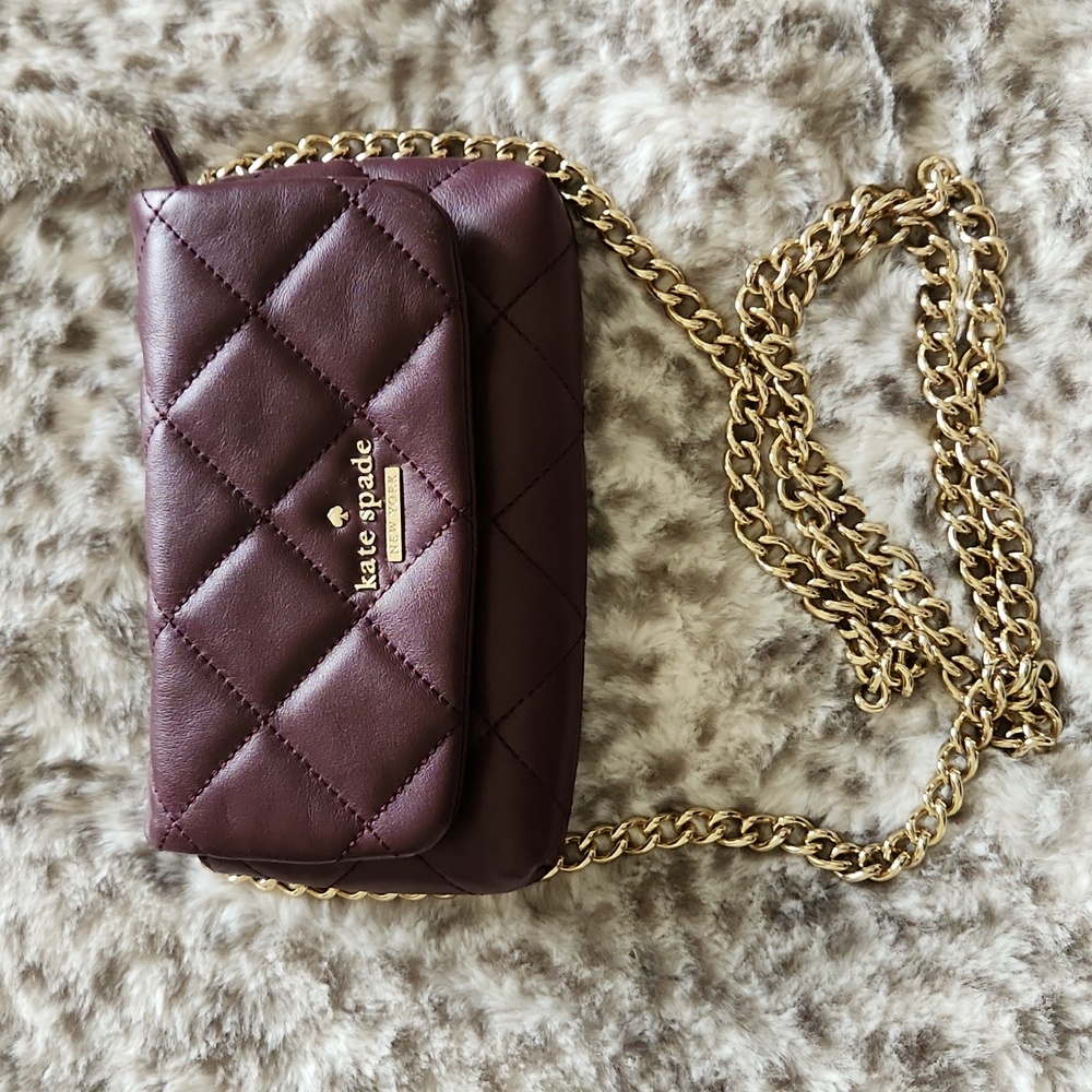 kate spade Quilted Burgundy Crossbody Bag with Gold Chain - Picture 2 of 8